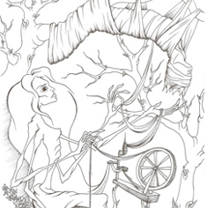 Ink drawing: Sleeping Beauty