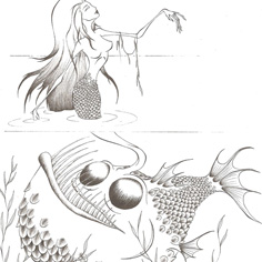 Ink drawing: The Little Mermaid